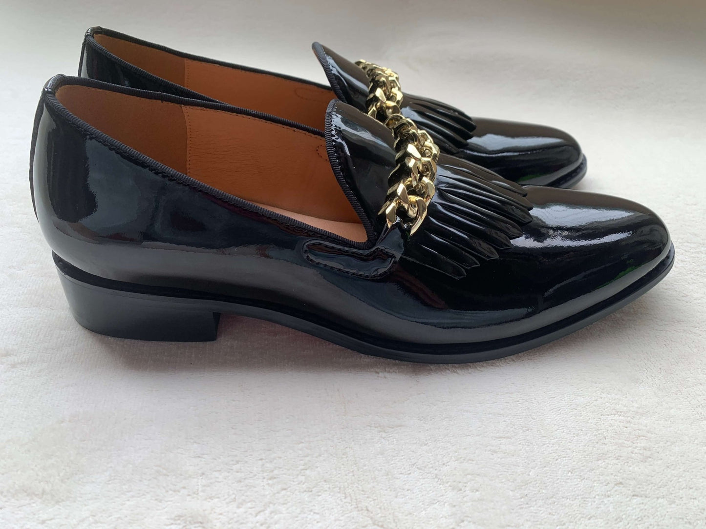 Men Patent leather Shoes metal chain Loafers - LiveTrendsX