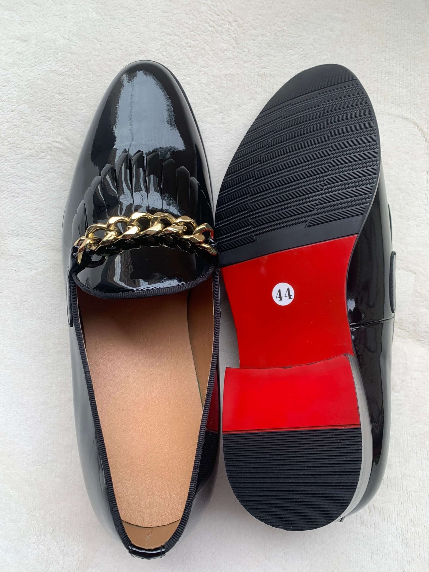 Men Patent leather Shoes metal chain Loafers - LiveTrendsX