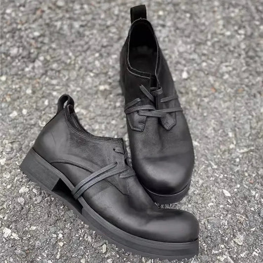 Mens Cowhide Genuine Leather Dress Shoes Low Cut Lace Up Round Toe - LiveTrendsX