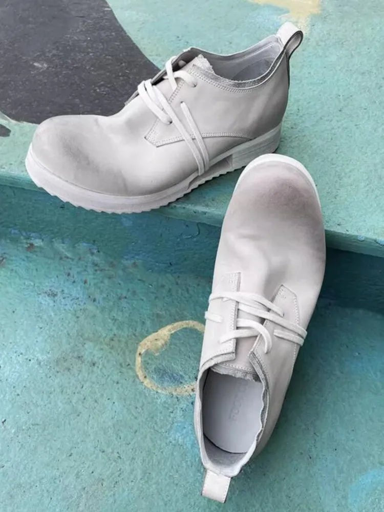 Mens Cowhide Genuine Leather Dress Shoes Low Cut Lace Up Round Toe - LiveTrendsX