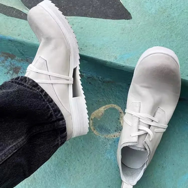 Mens Cowhide Genuine Leather Dress Shoes Low Cut Lace Up Round Toe - LiveTrendsX