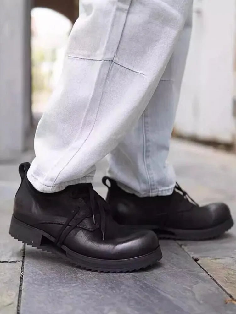 Mens Cowhide Genuine Leather Dress Shoes Low Cut Lace Up Round Toe - LiveTrendsX