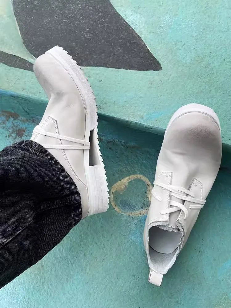 Mens Cowhide Genuine Leather Dress Shoes Low Cut Lace Up Round Toe - LiveTrendsX