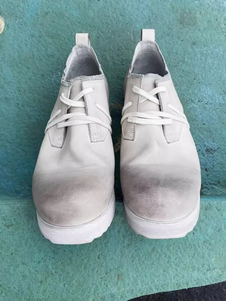 Mens Cowhide Genuine Leather Dress Shoes Low Cut Lace Up Round Toe - LiveTrendsX