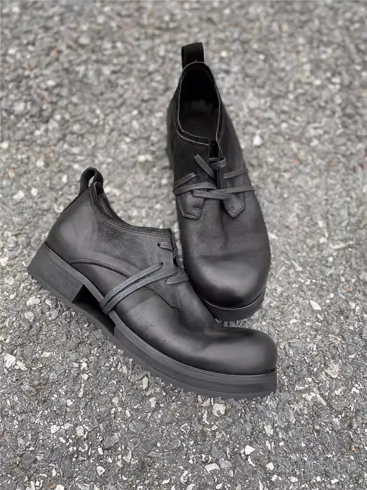 Mens Cowhide Genuine Leather Dress Shoes Low Cut Lace Up Round Toe - LiveTrendsX