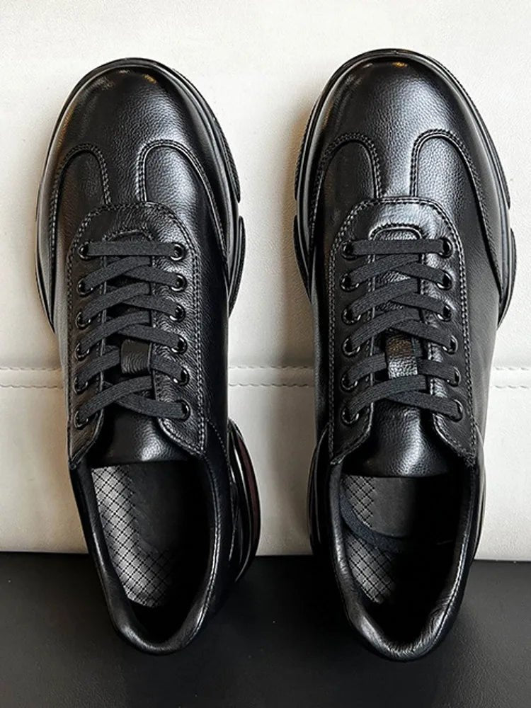 Mens Cowhide Genuine Leather Sneakers Lace Up Platform Casual Shoes - LiveTrendsX