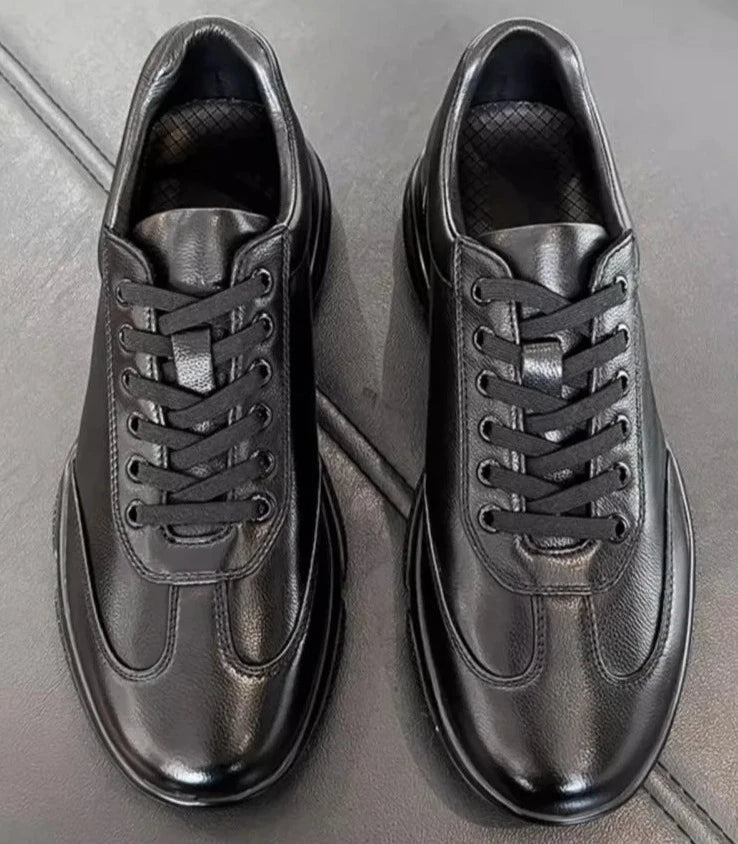 Mens Cowhide Genuine Leather Sneakers Lace Up Platform Casual Shoes - LiveTrendsX
