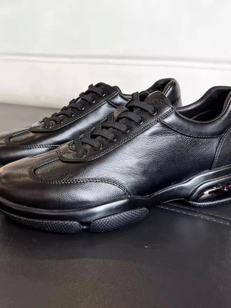 Mens Cowhide Genuine Leather Sneakers Lace Up Platform Casual Shoes - LiveTrendsX