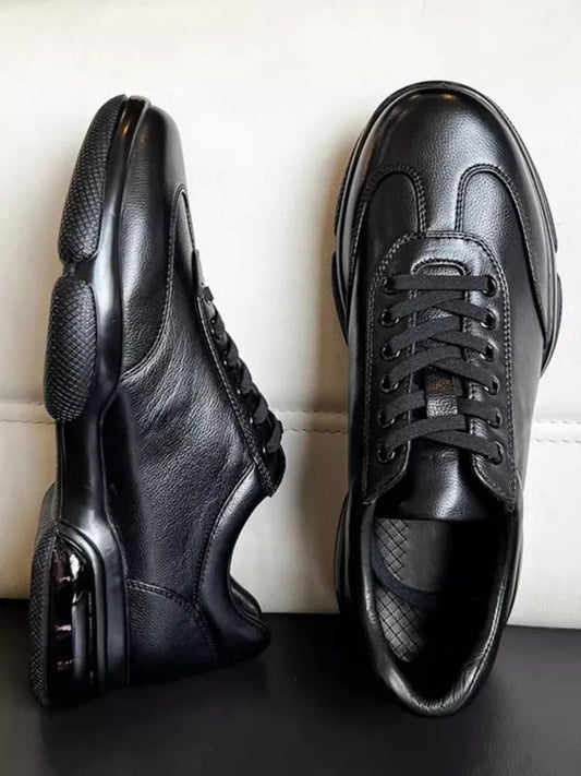 Mens Cowhide Genuine Leather Sneakers Lace Up Platform Casual Shoes - LiveTrendsX