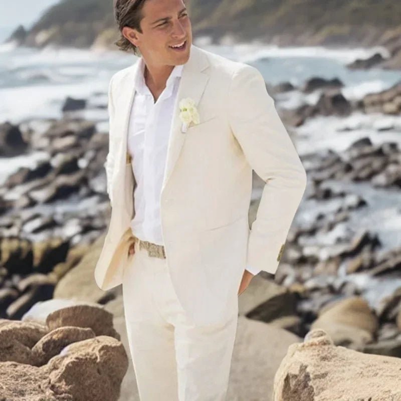 Men's Cream Suit set with Single Button Closure - LiveTrendsX