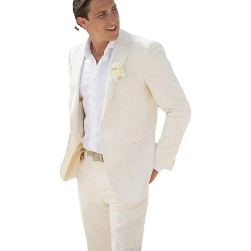 Men's Cream Suit set with Single Button Closure - LiveTrendsX