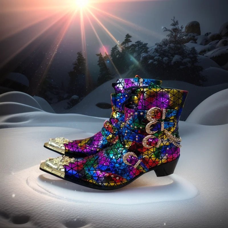 Men's Customized Cowhide Boots Spike Decoration Rivet Triangle Pattern - LiveTrendsX