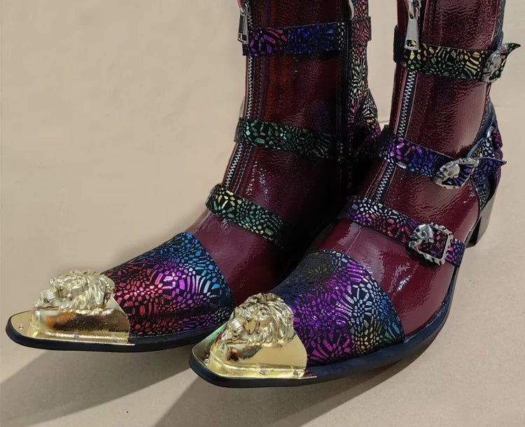 Men's Customized Cowhide Boots Spike Decoration Rivet Triangle Pattern - LiveTrendsX