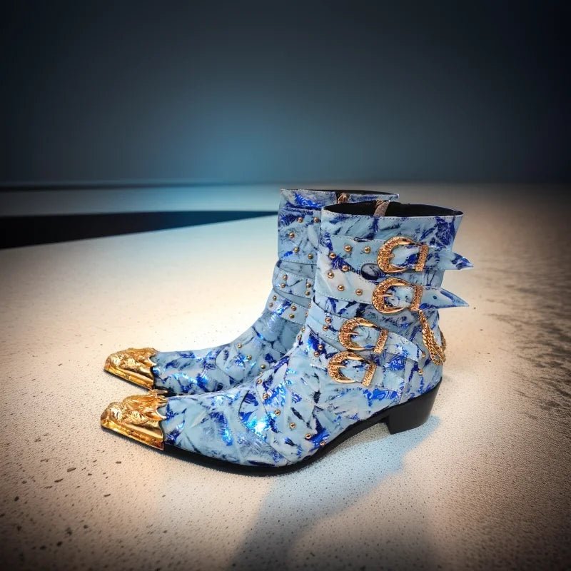 Men's Customized Cowhide Boots Spike Decoration Rivet Triangle Pattern - LiveTrendsX