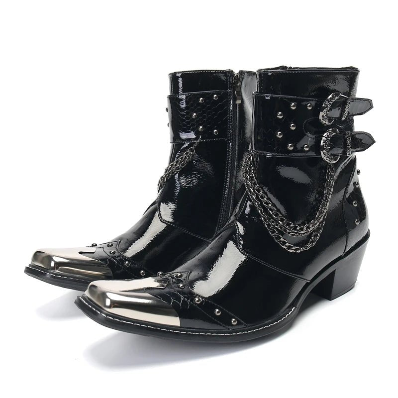 Men's Fashionable Iron - Headed Chelsea Boots in Bright Cowhide Leather - LiveTrendsX