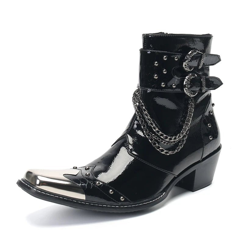 Men's Fashionable Iron - Headed Chelsea Boots in Bright Cowhide Leather - LiveTrendsX