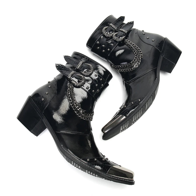 Men's Fashionable Iron - Headed Chelsea Boots in Bright Cowhide Leather - LiveTrendsX