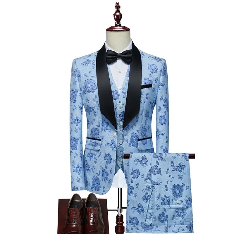 Men's Floral Patterned Suit with Notch Lapel - LiveTrendsX
