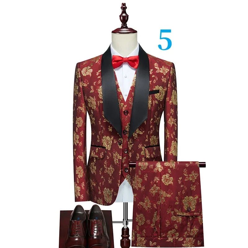 Men's Floral Patterned Suit with Notch Lapel - LiveTrendsX