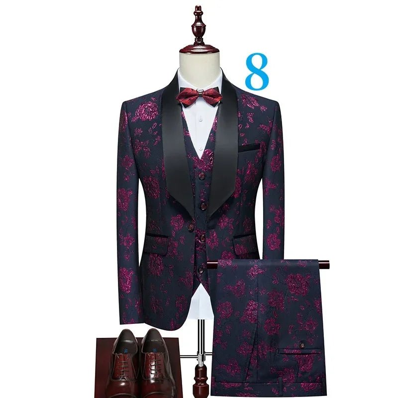 Men's Floral Patterned Suit with Notch Lapel - LiveTrendsX