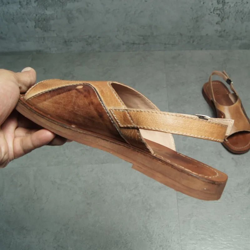 Men's Genuine Cowhide Leather Gladiator Sandals Vintage Summer Casual - LiveTrendsX