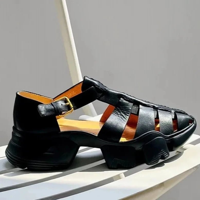 Men's Genuine Leather Gladiator Sandals with Buckle Strap and Thick Bottom - LiveTrendsX