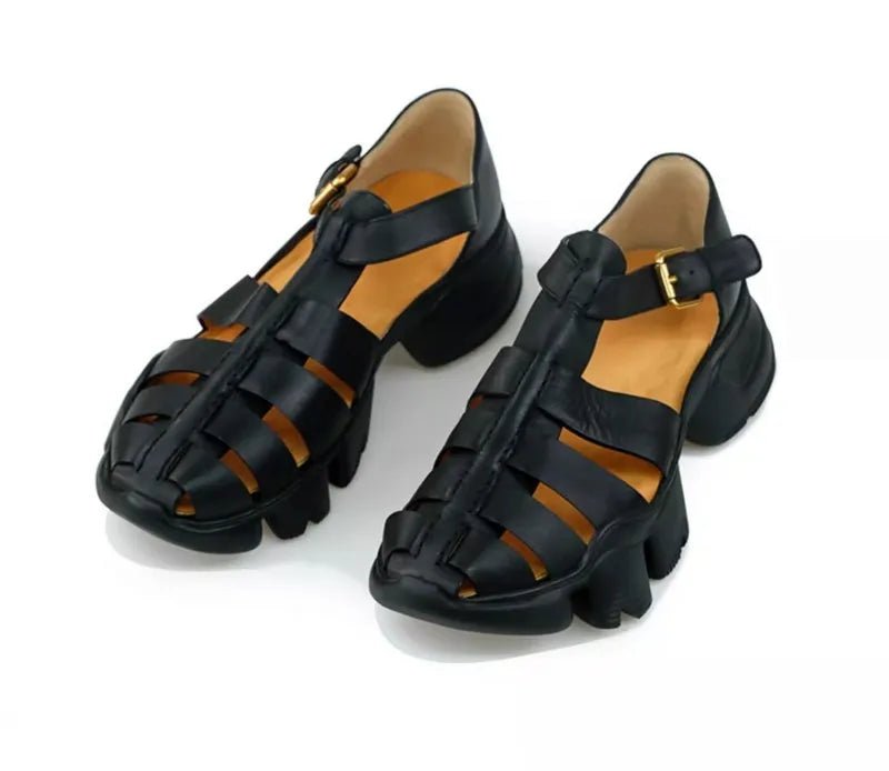 Men's Genuine Leather Gladiator Sandals with Buckle Strap and Thick Bottom - LiveTrendsX