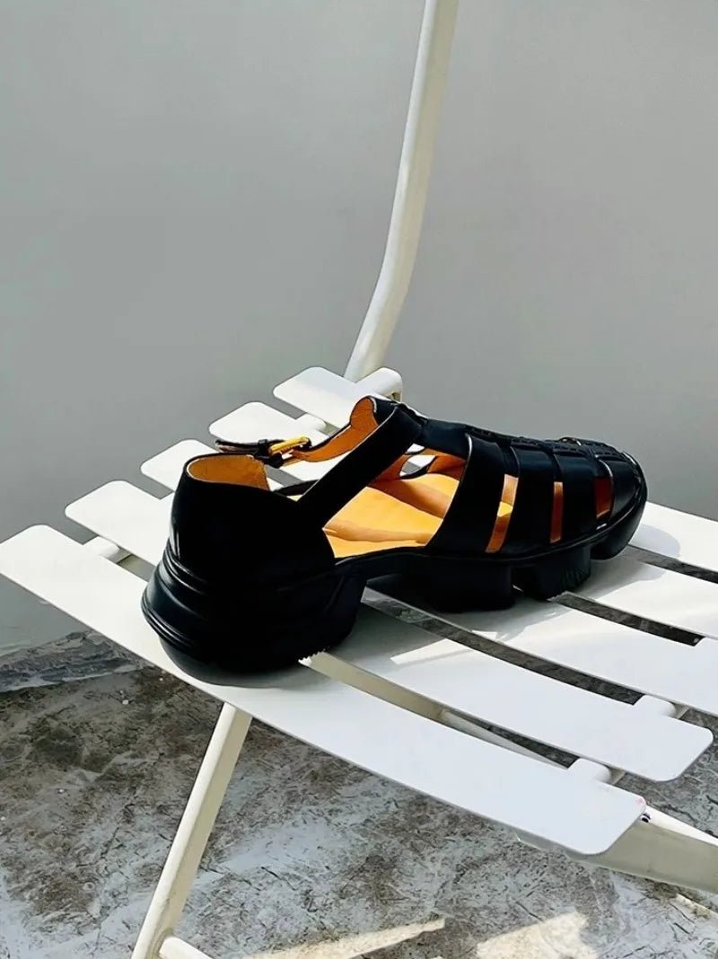 Men's Genuine Leather Gladiator Sandals with Buckle Strap and Thick Bottom - LiveTrendsX