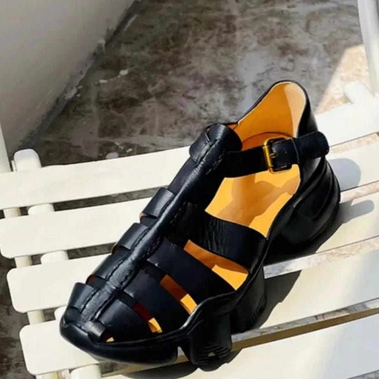 Men's Genuine Leather Gladiator Sandals with Buckle Strap and Thick Bottom - LiveTrendsX