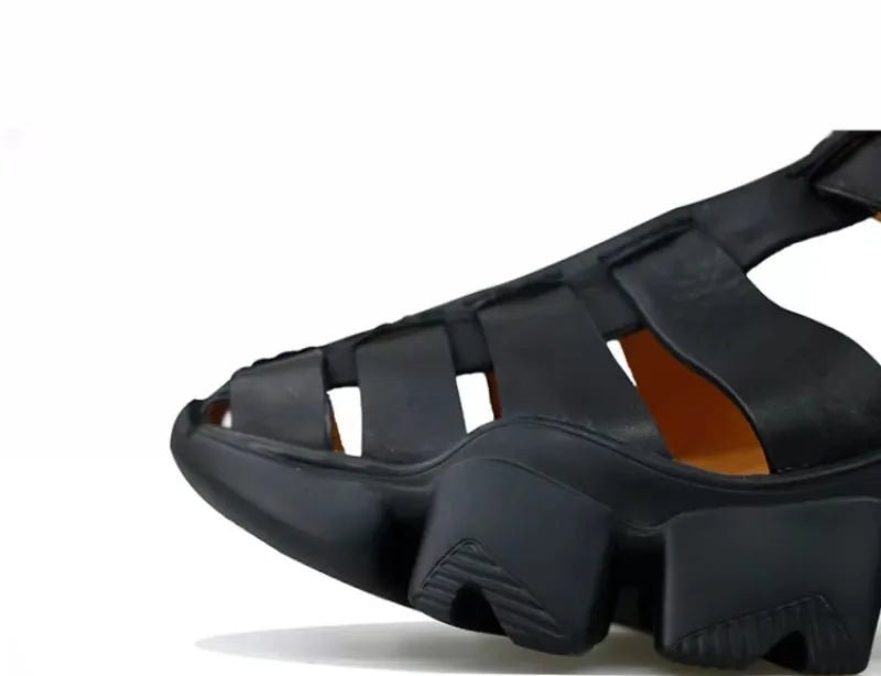 Men's Genuine Leather Gladiator Sandals with Buckle Strap and Thick Bottom - LiveTrendsX