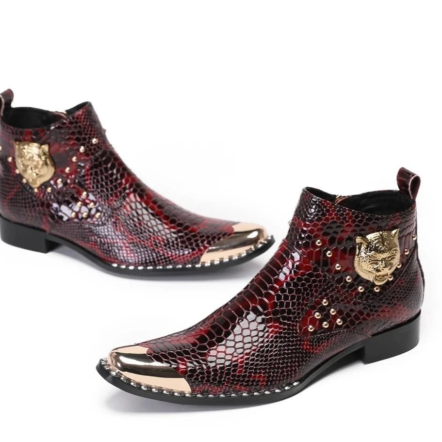 Men's Genuine Leather Punk Style Slip - On Chelsea Dress Boots - LiveTrendsX