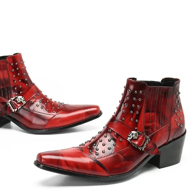Men's Handmade High Heel Ankle Cowboy Boots with Pointed Toe - LiveTrendsX