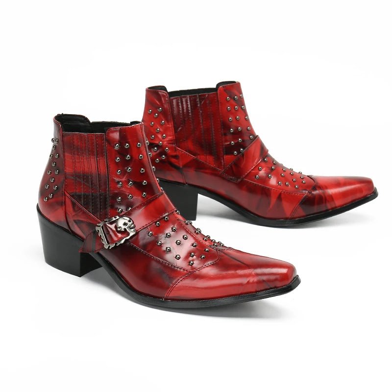 Men's Handmade High Heel Ankle Cowboy Boots with Pointed Toe - LiveTrendsX