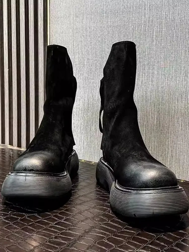 Men's High Top Double Zipper Thick Platform Boots - LiveTrendsX