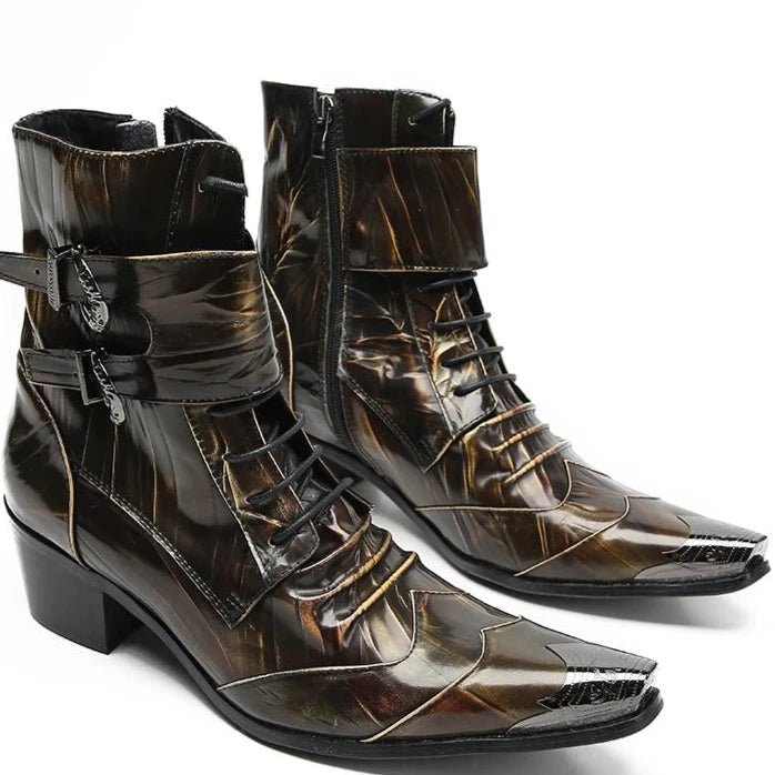 Men's Luxury Handmade Italian Leather Ankle Boots with Metal Toe - LiveTrendsX
