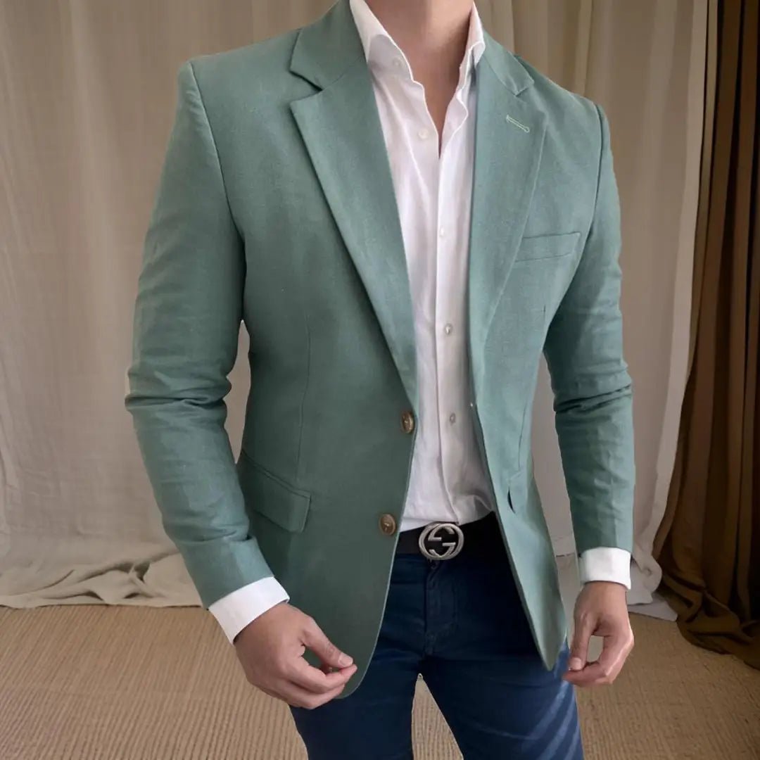 Men's Sage Green Linen Suit Slim Fit Italian Style - LiveTrendsX