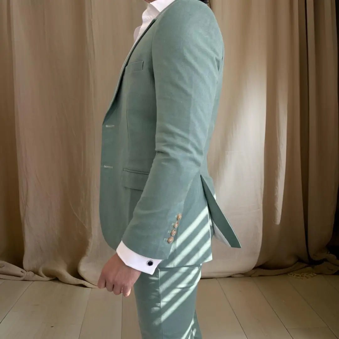 Men's Sage Green Linen Suit Slim Fit Italian Style - LiveTrendsX