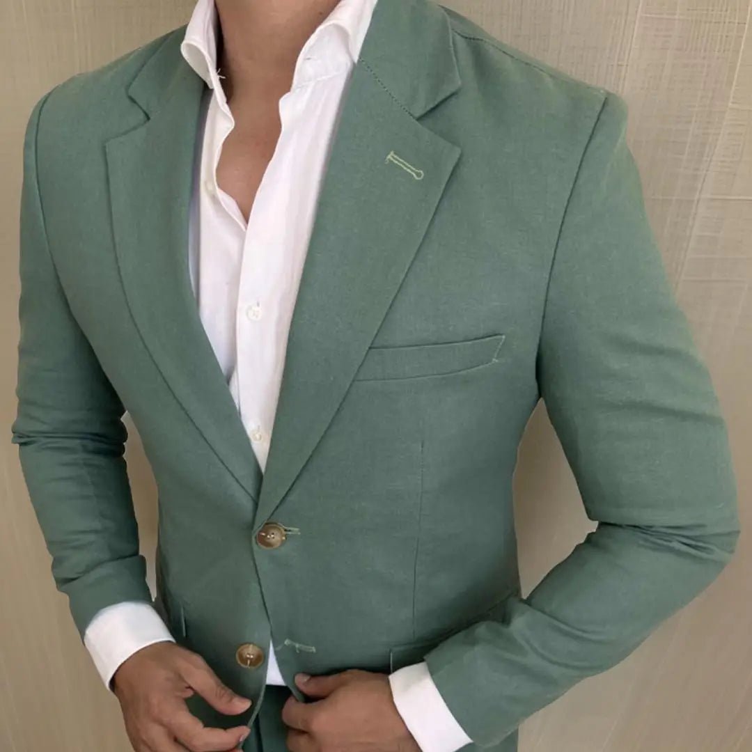 Men's Sage Green Linen Suit Slim Fit Italian Style - LiveTrendsX