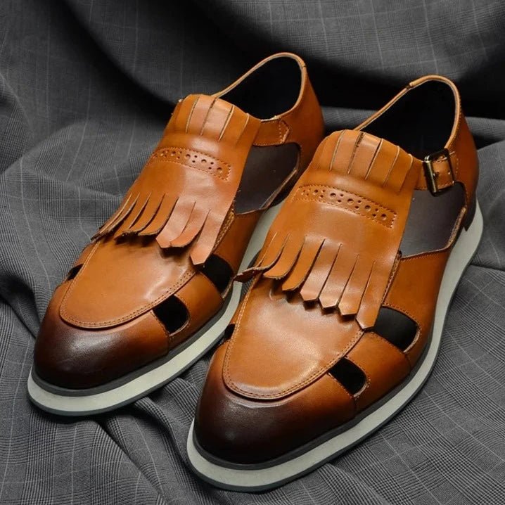 Mens Tassel Sandals Genuine Leather Buckle Strap Hollow Out Summer Casual Shoes - LiveTrendsX