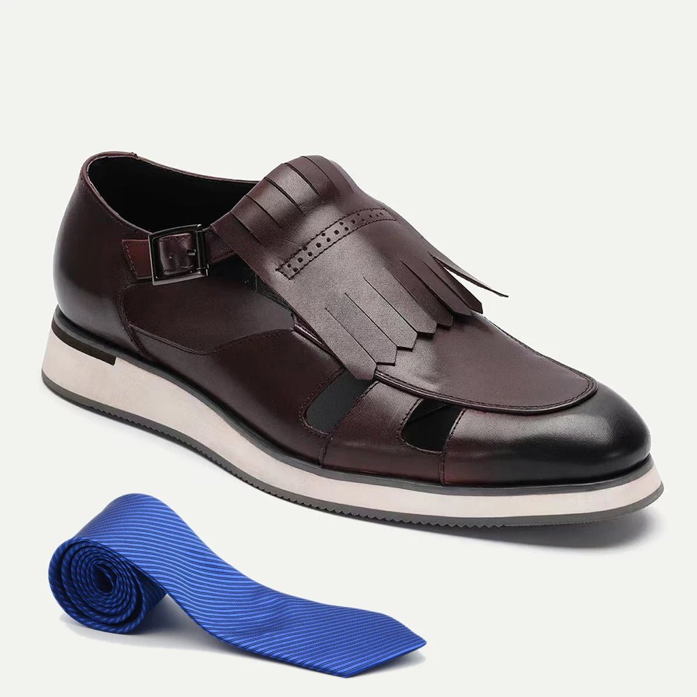 Mens Tassel Sandals Genuine Leather Buckle Strap Hollow Out Summer Casual Shoes - LiveTrendsX