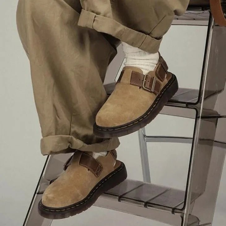 Men's Vintage Summer Closed Toe Leather Sandals with Buckle Strap - LiveTrendsX