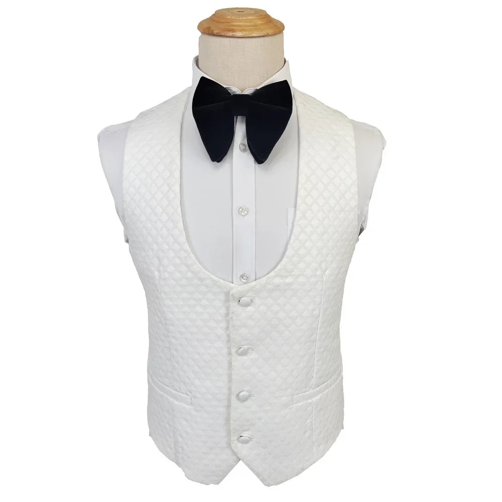 Men's White Patterned Suit with Bow Tie - LiveTrendsX