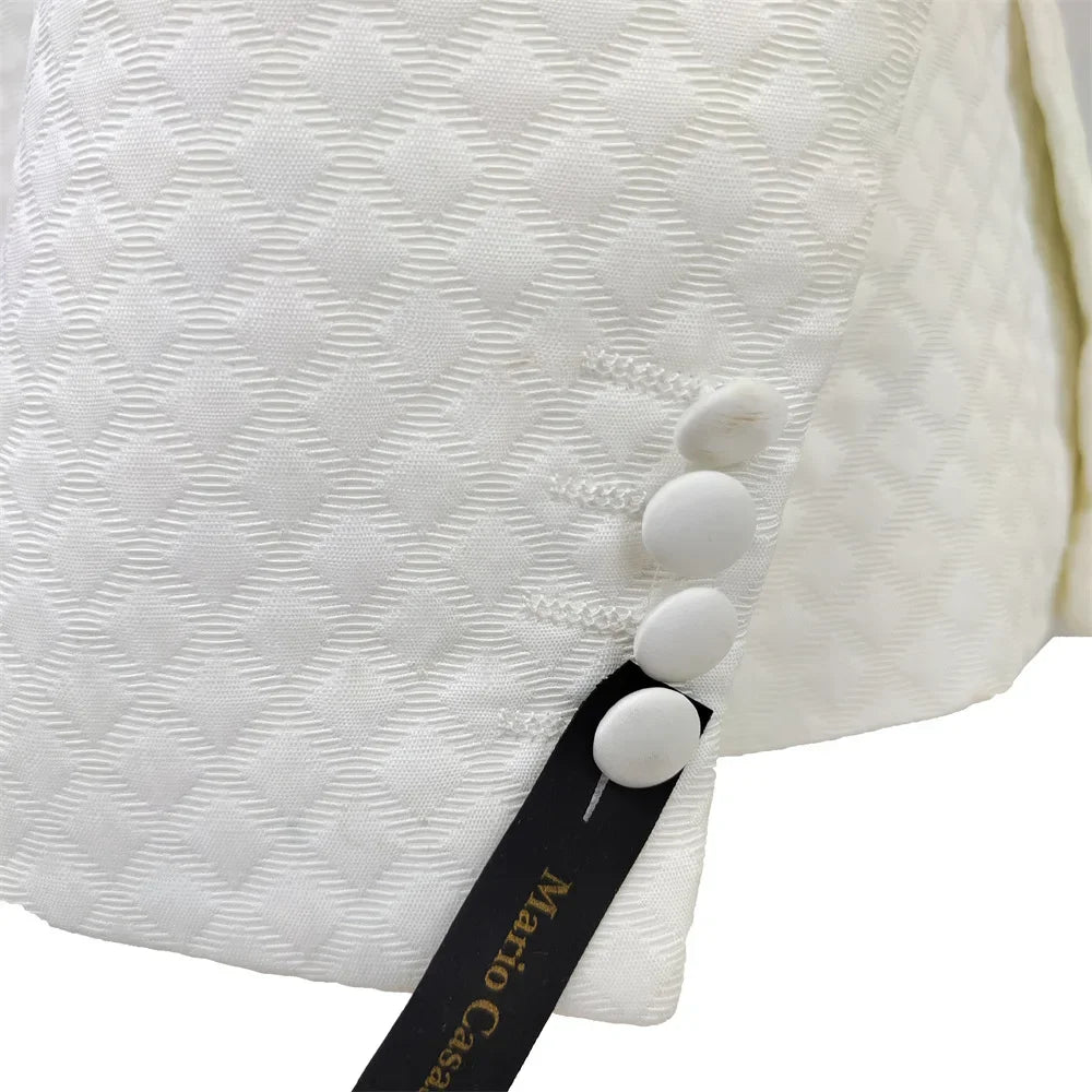 Men's White Patterned Suit with Bow Tie - LiveTrendsX