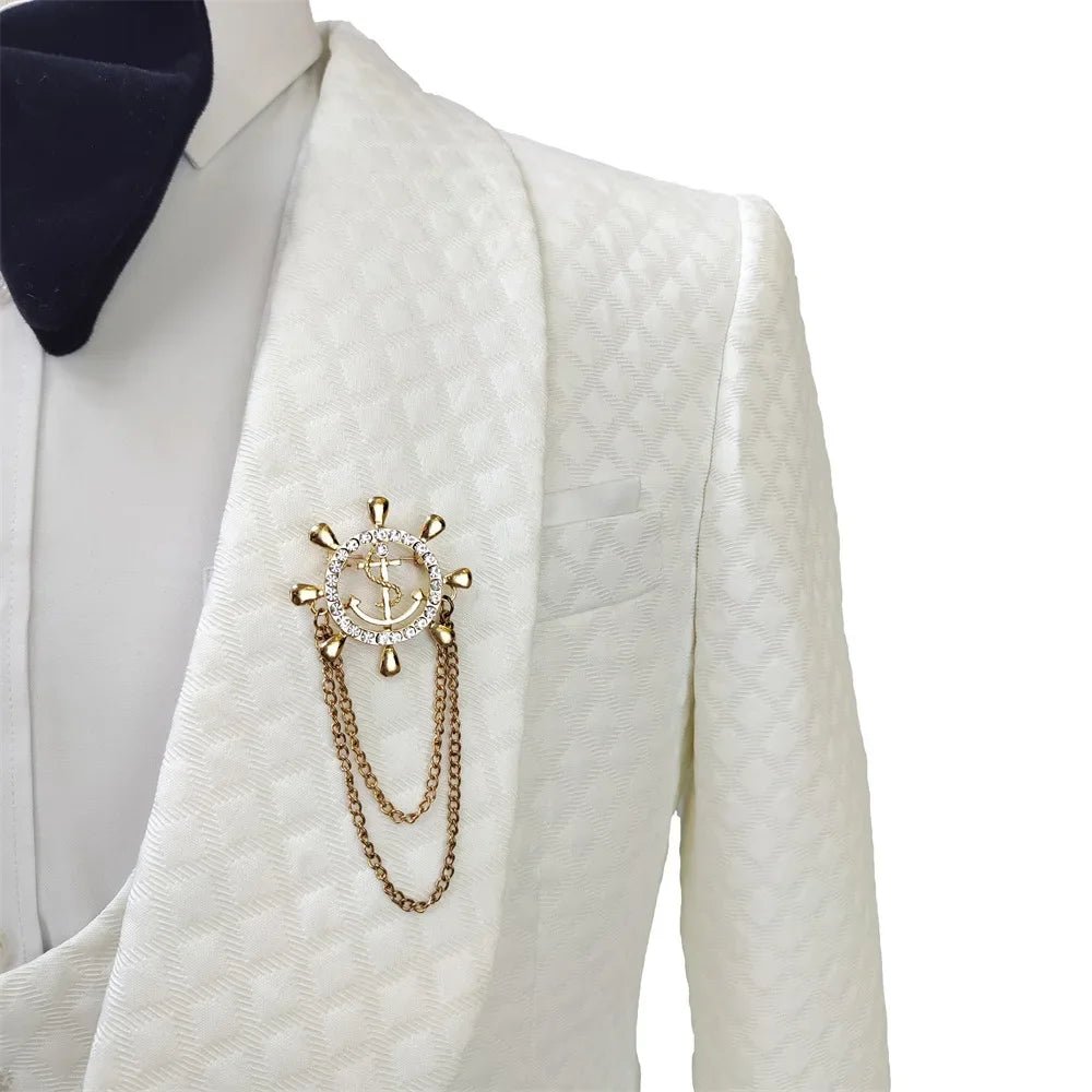 Men's White Patterned Suit with Bow Tie - LiveTrendsX