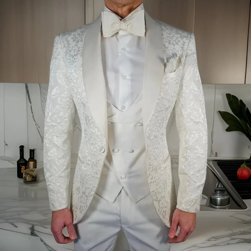 Men's White Suit Jacket with Intricate Oriental Patterns - LiveTrendsX