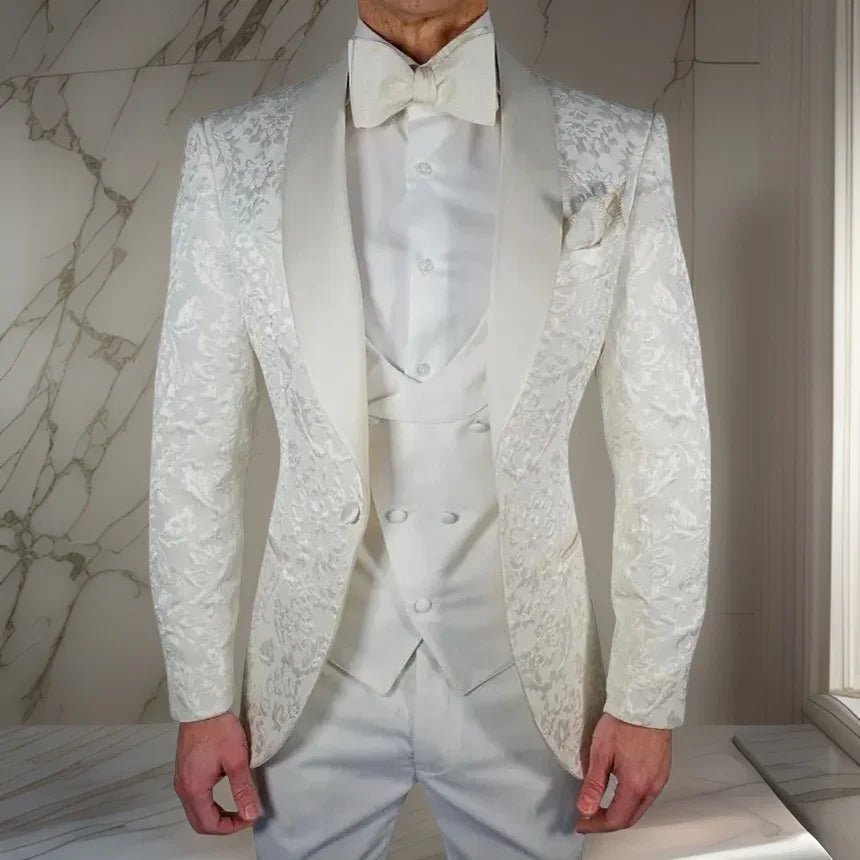 Men's White Suit Jacket with Intricate Oriental Patterns - LiveTrendsX
