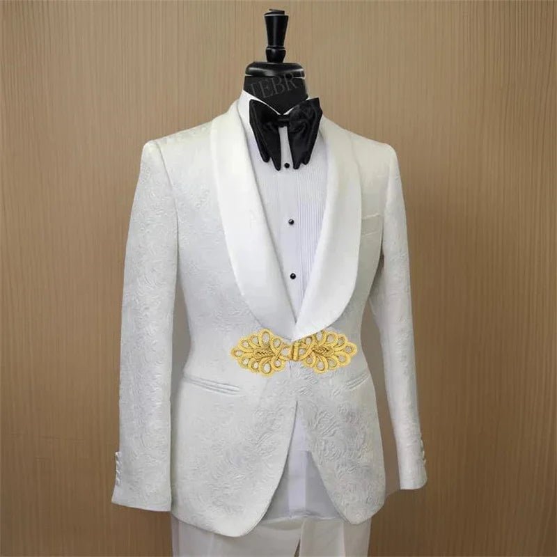 Men's White Suit with Gold Embroidered Waistband - LiveTrendsX