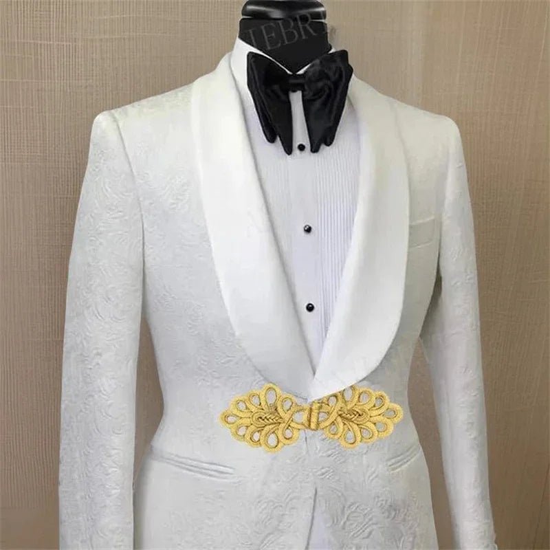 Men's White Suit with Gold Embroidered Waistband - LiveTrendsX