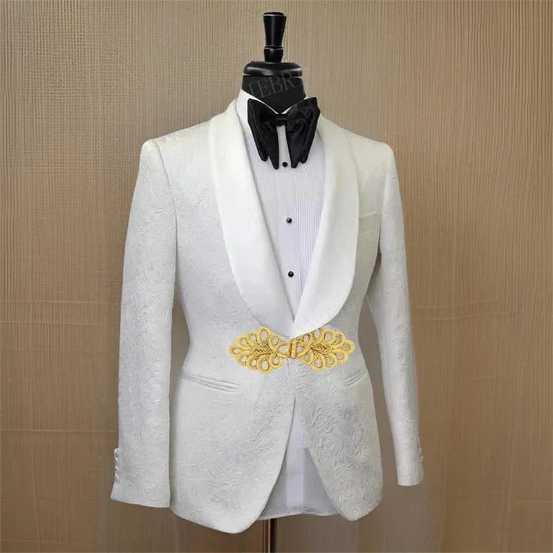 Men's White Suit with Gold Embroidered Waistband - LiveTrendsX