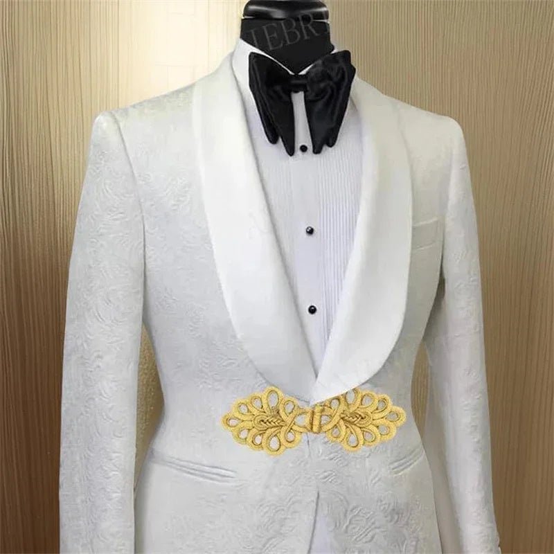Men's White Suit with Gold Embroidered Waistband - LiveTrendsX